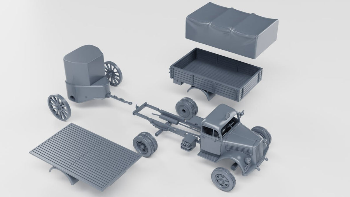 WG3D Opel Blitz 3-Tons (standard+flatbed) + mobile bunker Panzernest (Germany, WW2)
