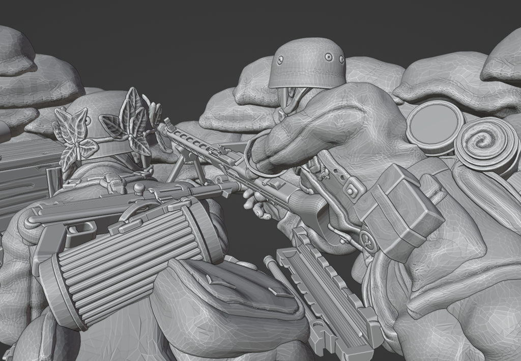 Col.Muller Fallschirmjager in fortified sandbag position
