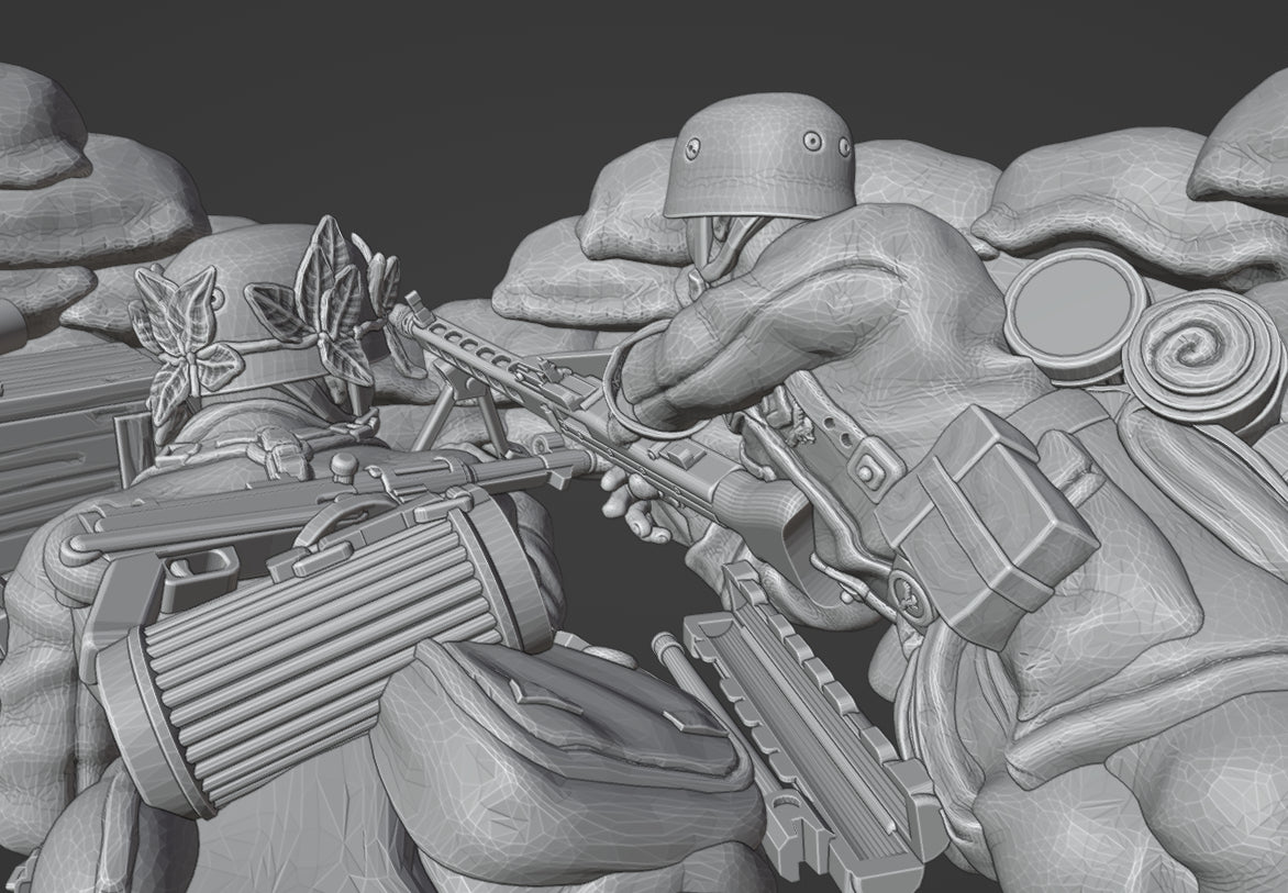 Col.Muller Fallschirmjager in fortified sandbag position