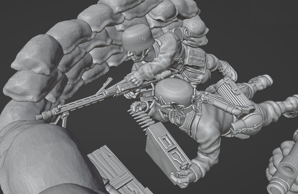 Col.Muller Fallschirmjager in fortified sandbag position