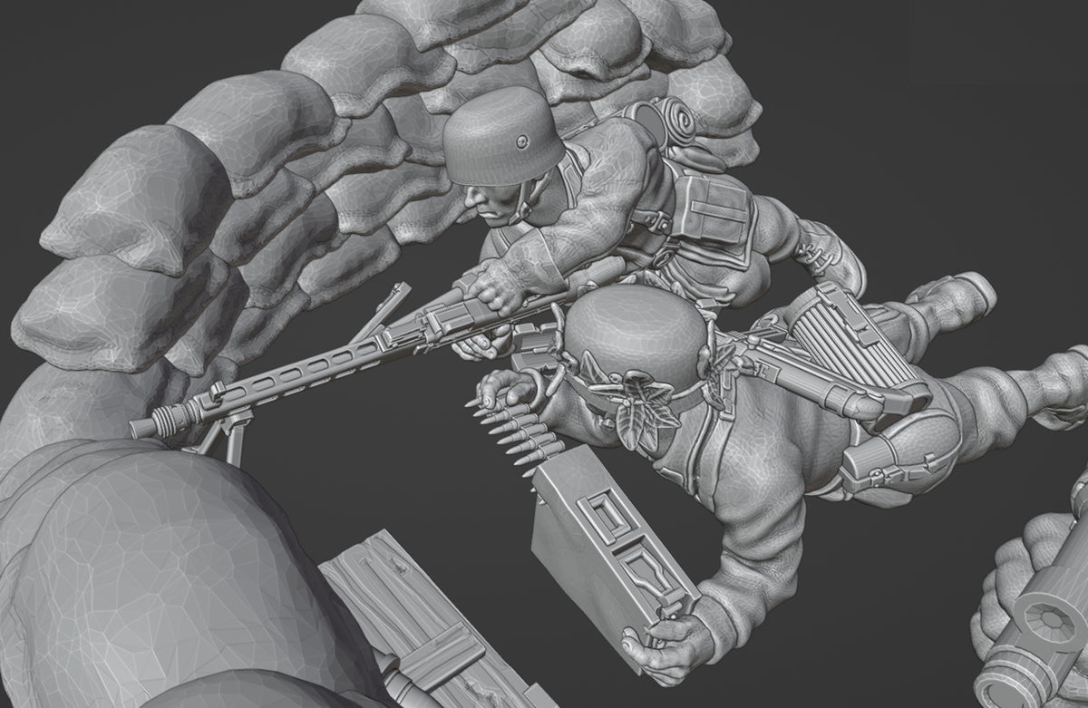 Col.Muller Fallschirmjager in fortified sandbag position