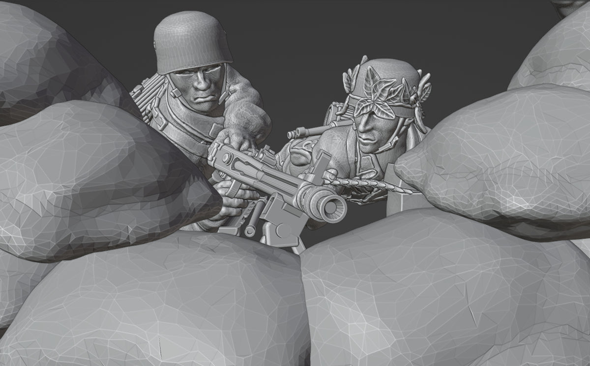 Col.Muller Fallschirmjager in fortified sandbag position