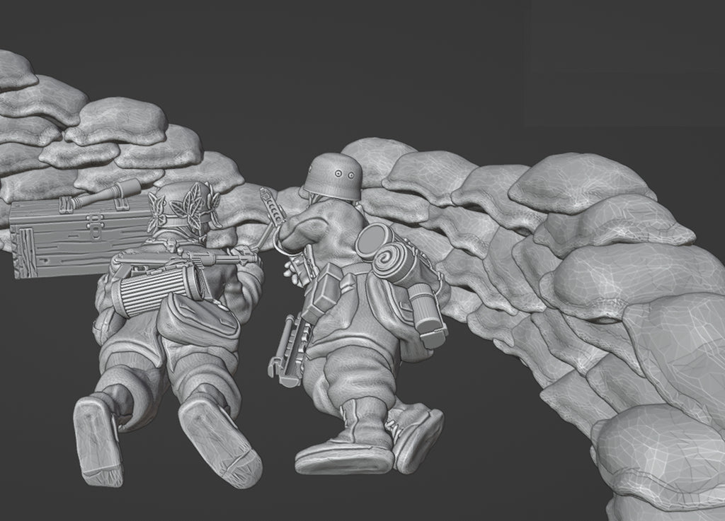 Col.Muller Fallschirmjager in fortified sandbag position