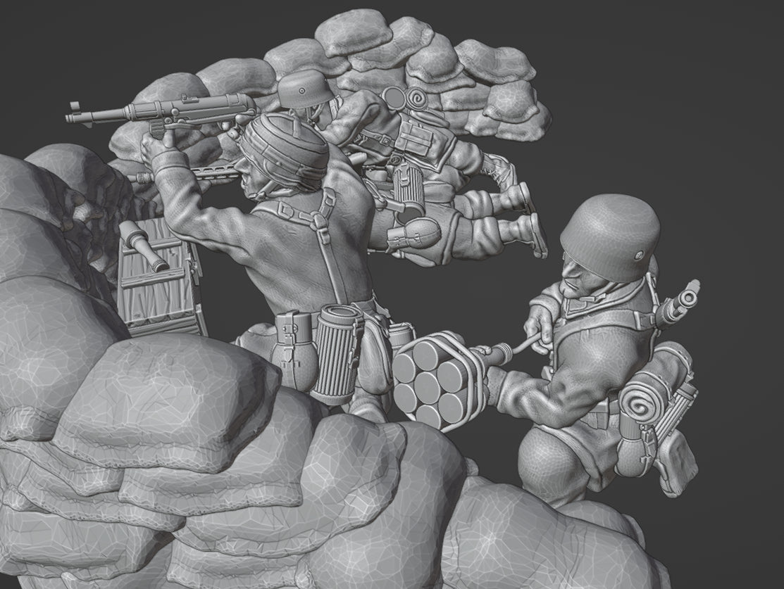 Col.Muller Fallschirmjager in fortified sandbag position