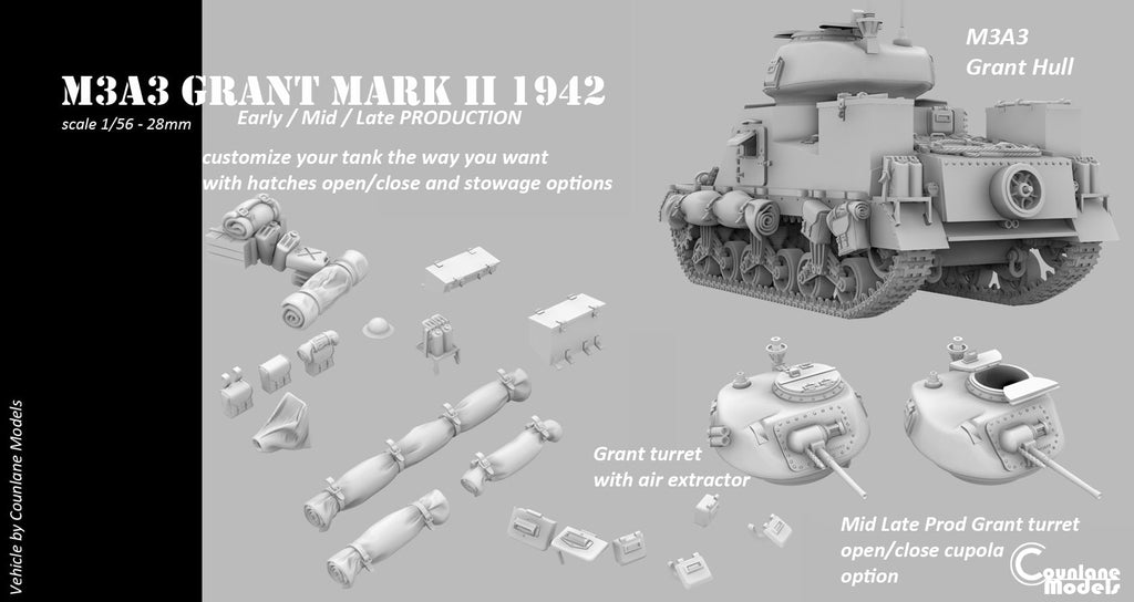 Counlane M3A3 Grant Mark II early/mid/late prod (UK, WW2)