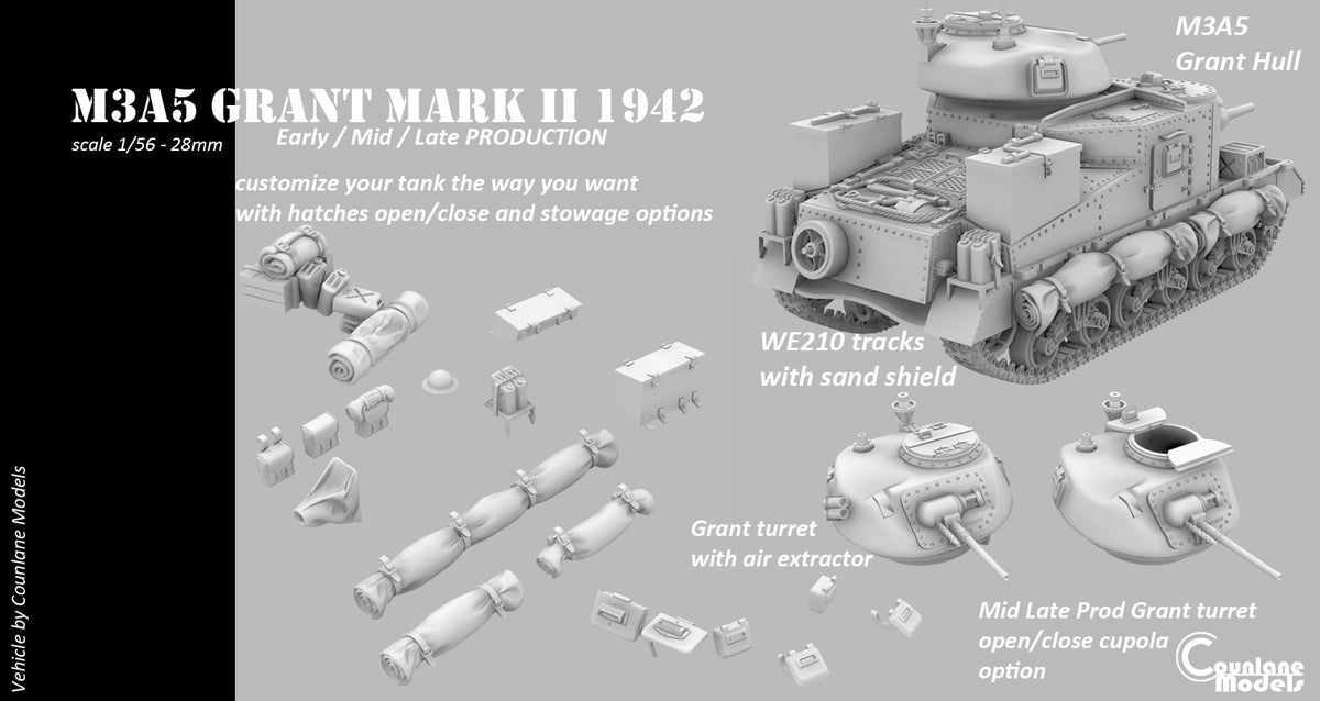 Counlane M3A5 Grant Mark II early/mid/late prod (UK, WW2)