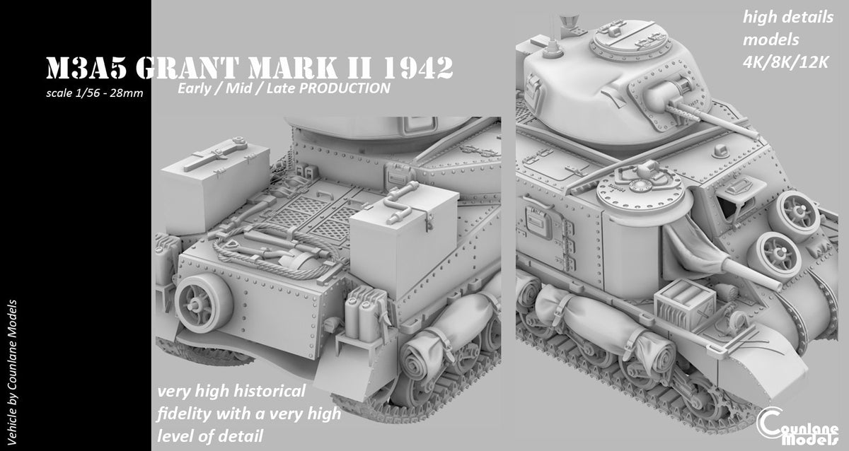 Counlane M3A5 Grant Mark II early/mid/late prod (UK, WW2)