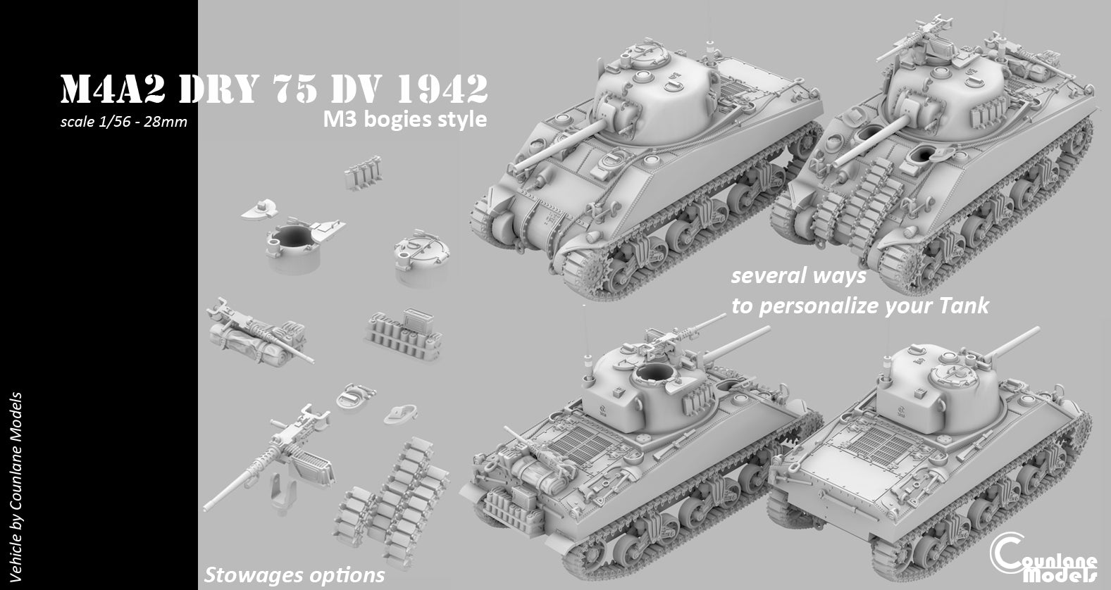 Counlane Sherman M4A2 early DV Hull, M3 bogies style (USA/UK/SOVIET, WW2)