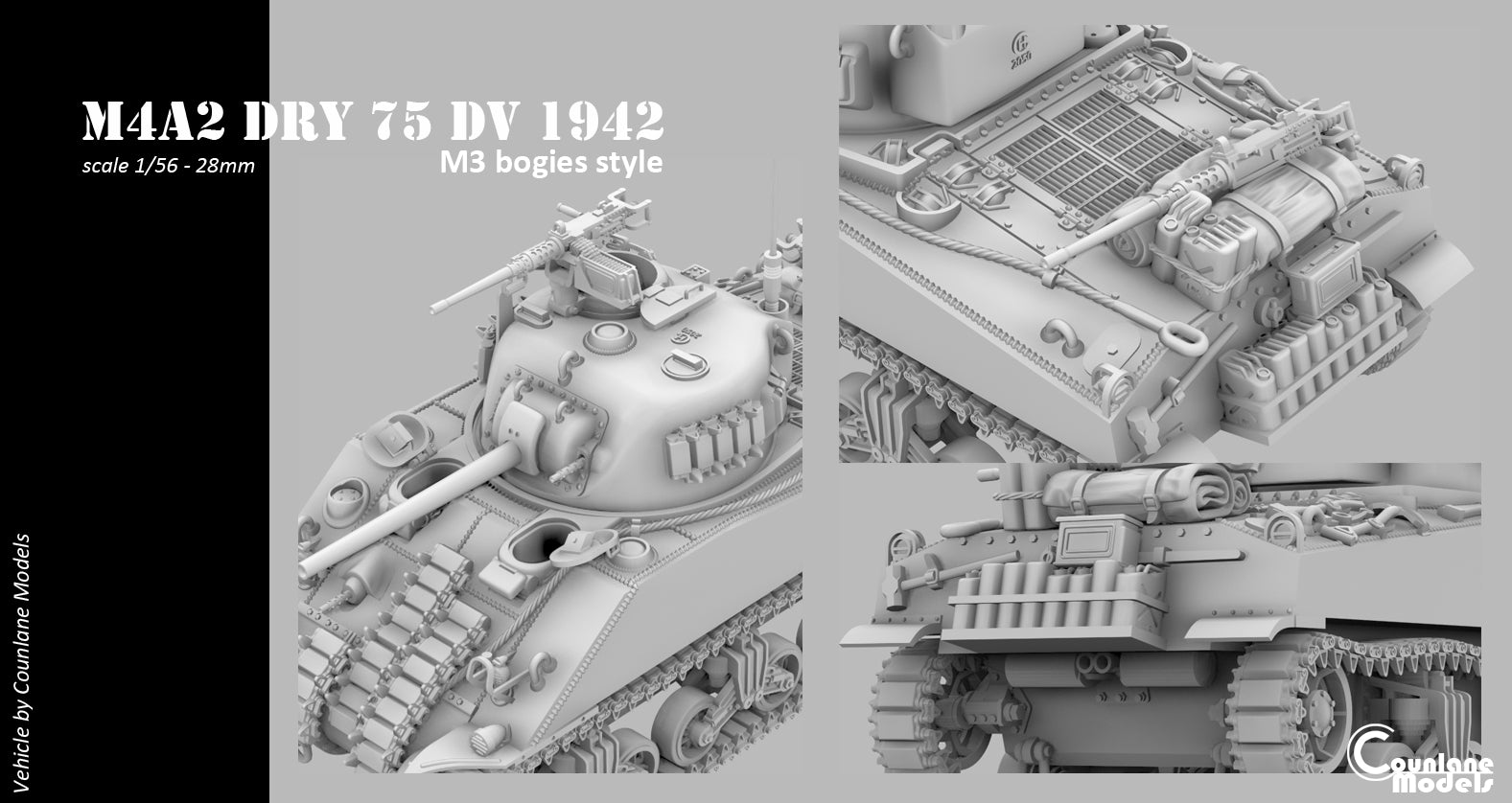 Counlane Sherman M4A2 early DV Hull, M3 bogies style (USA/UK/SOVIET, WW2)