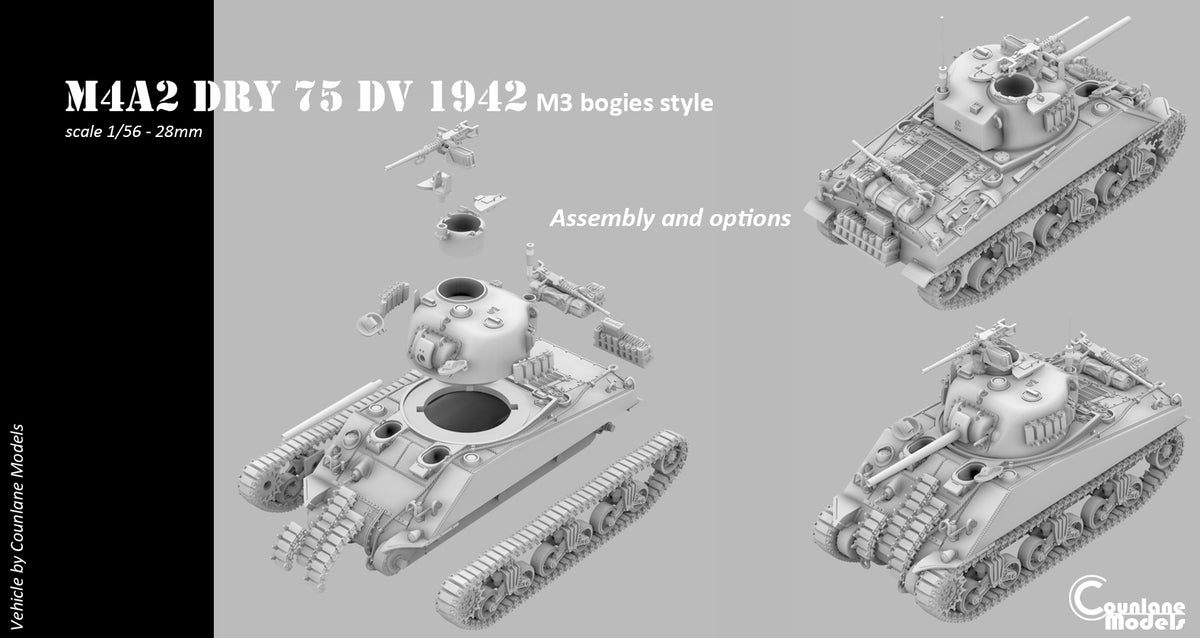 Counlane Sherman M4A2 early DV Hull, M3 bogies style (USA/UK/SOVIET, WW2)