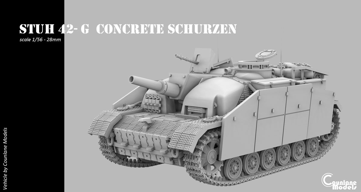 Counlane Sturmhaubitze (StuH) 42 With Concrete armor, schurzen, zimmerit (Germany, WW2)