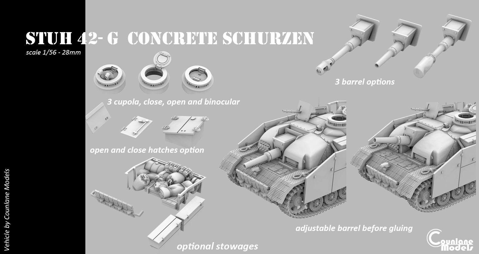 Counlane Sturmhaubitze (StuH) 42 With Concrete armor, schurzen, zimmerit (Germany, WW2)