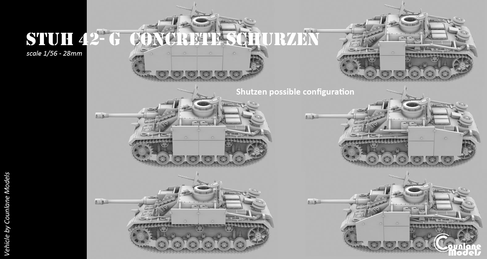 Counlane Sturmhaubitze (StuH) 42 With Concrete armor, schurzen, zimmerit (Germany, WW2)