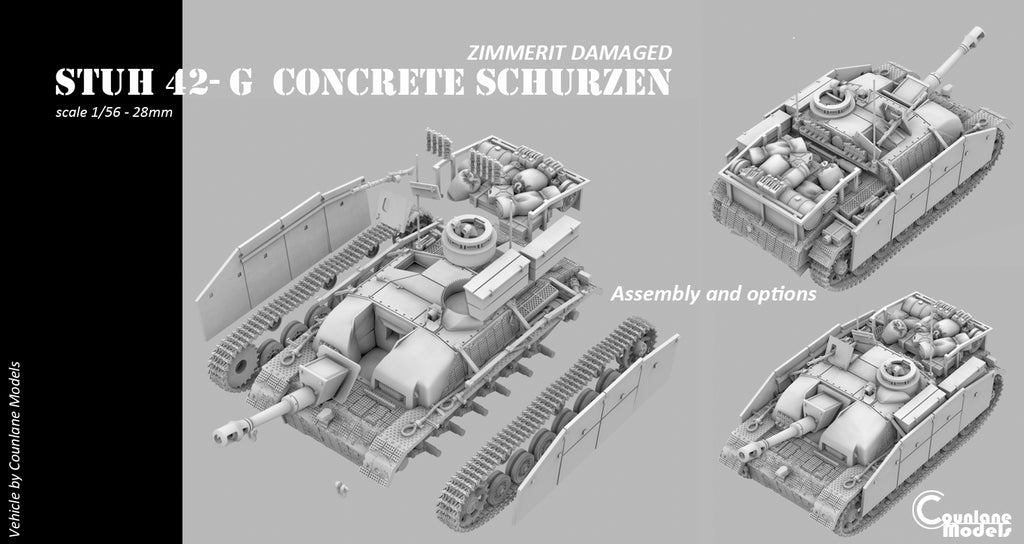Counlane Sturmhaubitze (StuH) 42 With Concrete armor, schurzen, zimmerit (Germany, WW2)