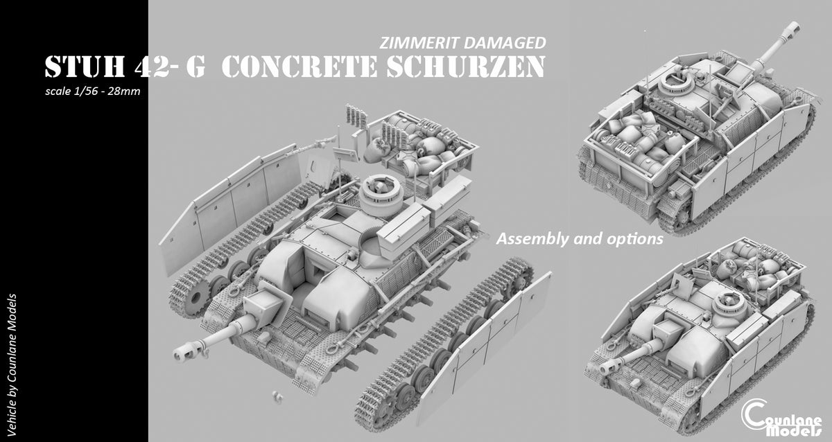 Counlane Sturmhaubitze (StuH) 42 With Concrete armor, schurzen, zimmerit (Germany, WW2)