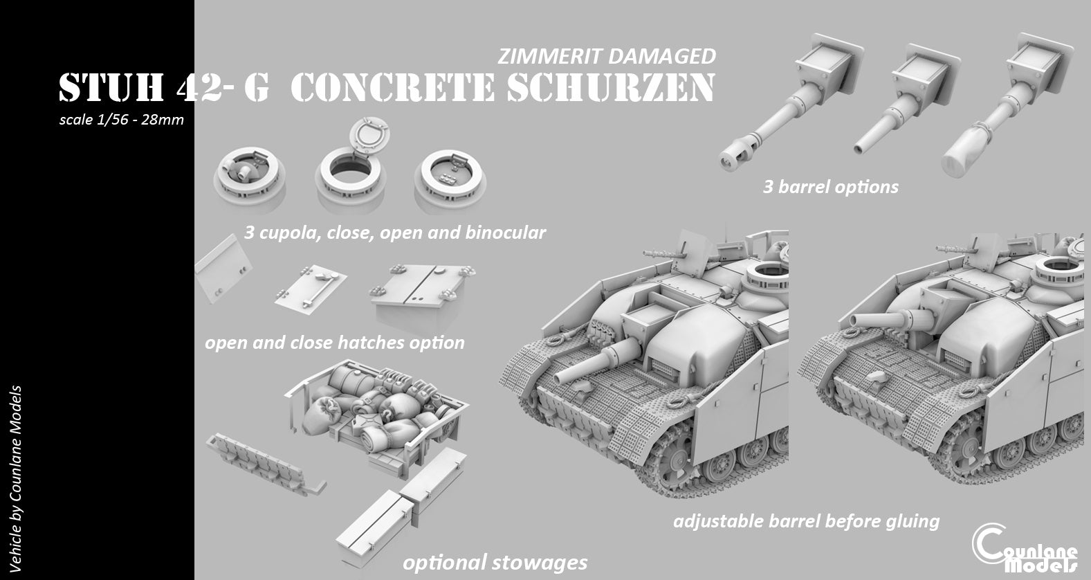 Counlane Sturmhaubitze (StuH) 42 With Concrete armor, schurzen, zimmerit (Germany, WW2)