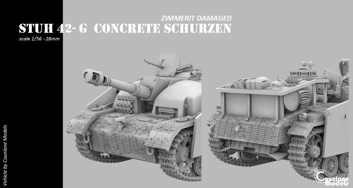Counlane Sturmhaubitze (StuH) 42 With Concrete armor, schurzen, zimmerit (Germany, WW2)