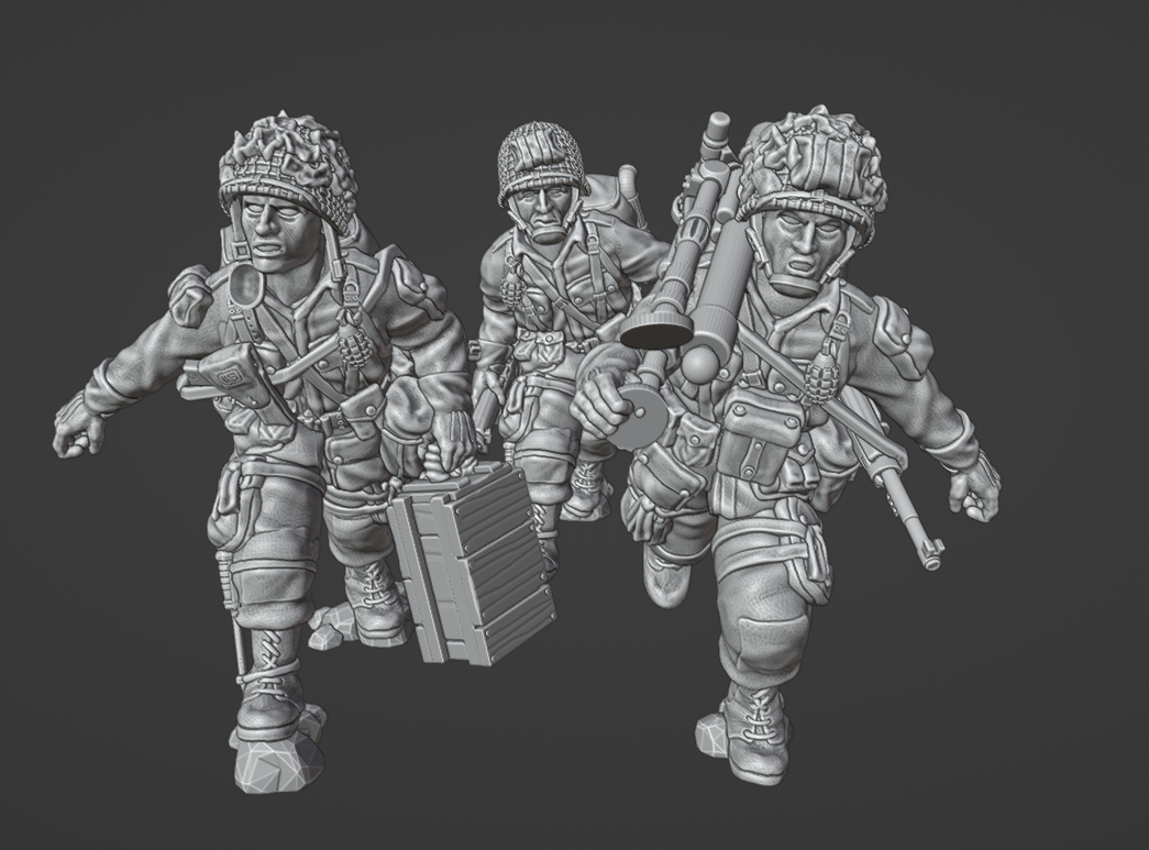 Col.Muller US Paratroopers Light Mortar and Crew Moving