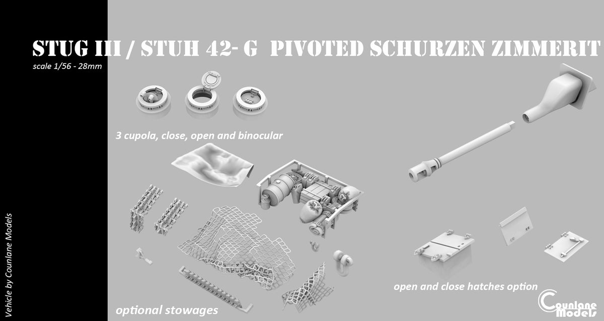 Counlane Stug III / Stuh 42 G pivoted schurzen zimmerit concrete armor (Germany, WW2)