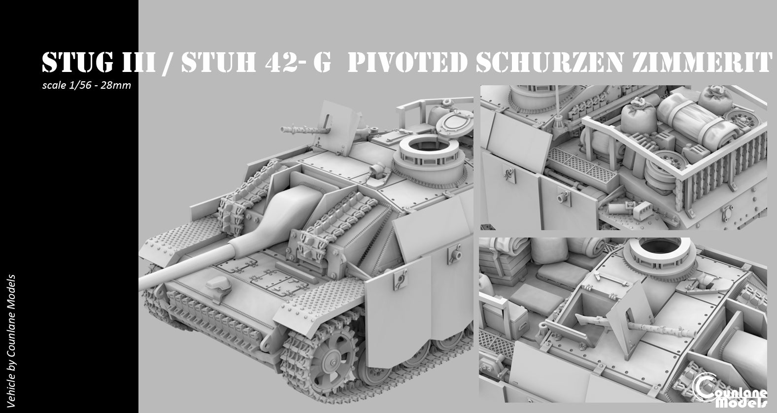 Counlane Stug III / Stuh 42 G pivoted schurzen zimmerit concrete armor (Germany, WW2)
