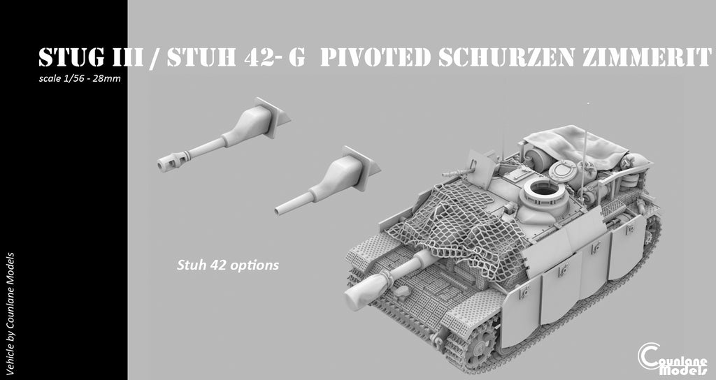 Counlane Stug III / Stuh 42 G pivoted schurzen zimmerit concrete armor (Germany, WW2)